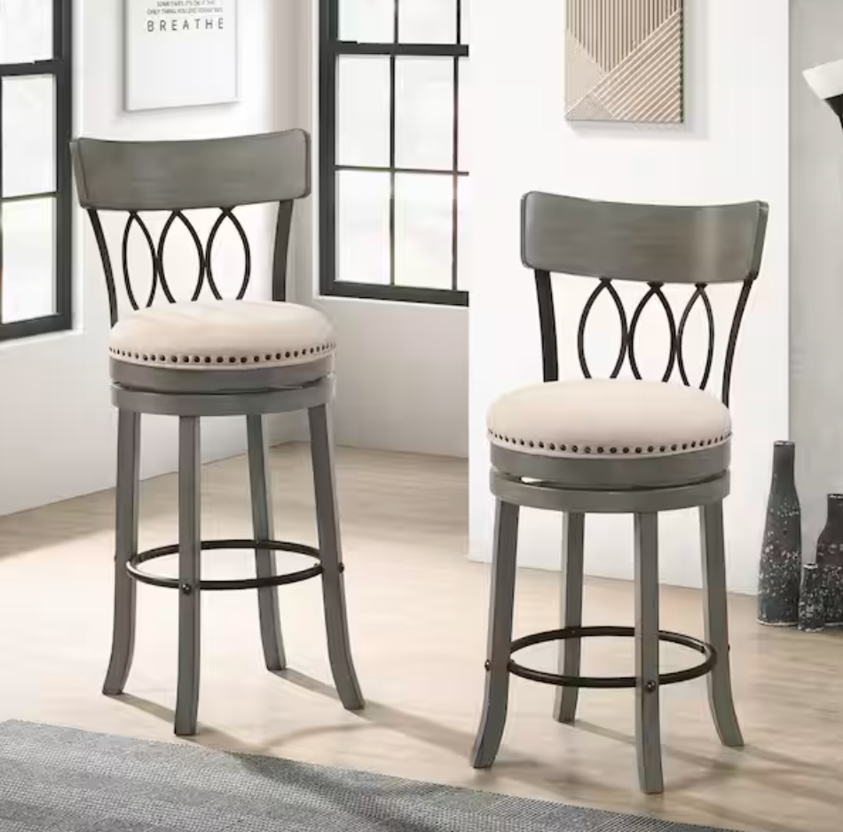 Brannigan 43.75 in. Light Gray and Beige Low Back Wood Bar Height Stool (Set of 2)